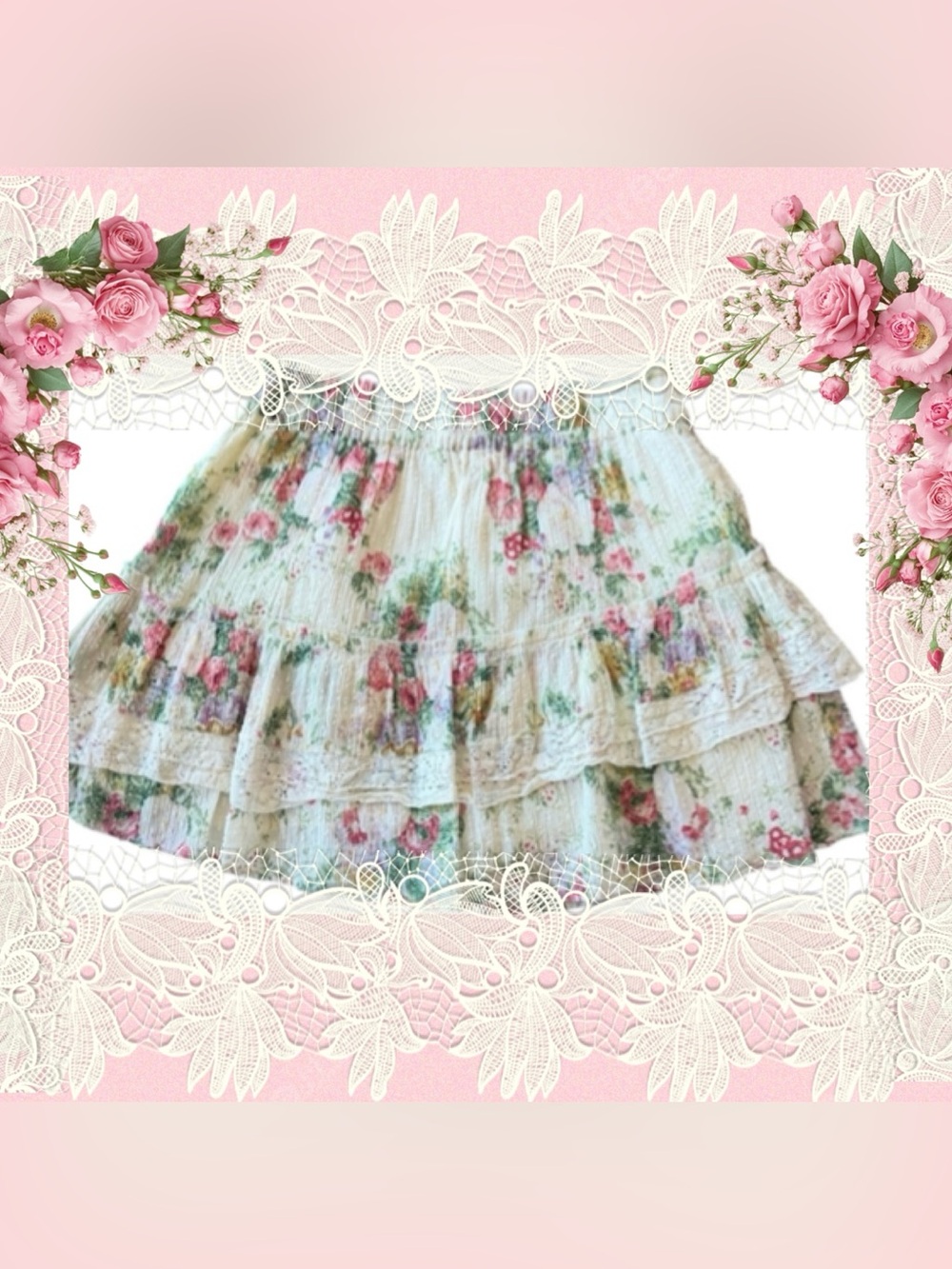 LoveShackFancy White Floral Tiered Mini Skirt